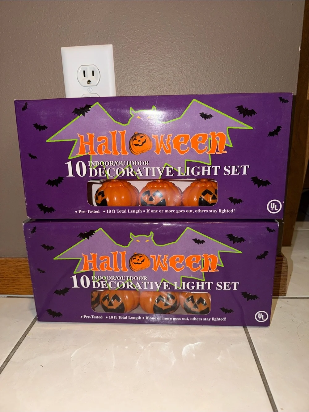 Vtg Halloween Jack O Lantern Pumpkin Lights String Plastic Blow Mold Lot of 2